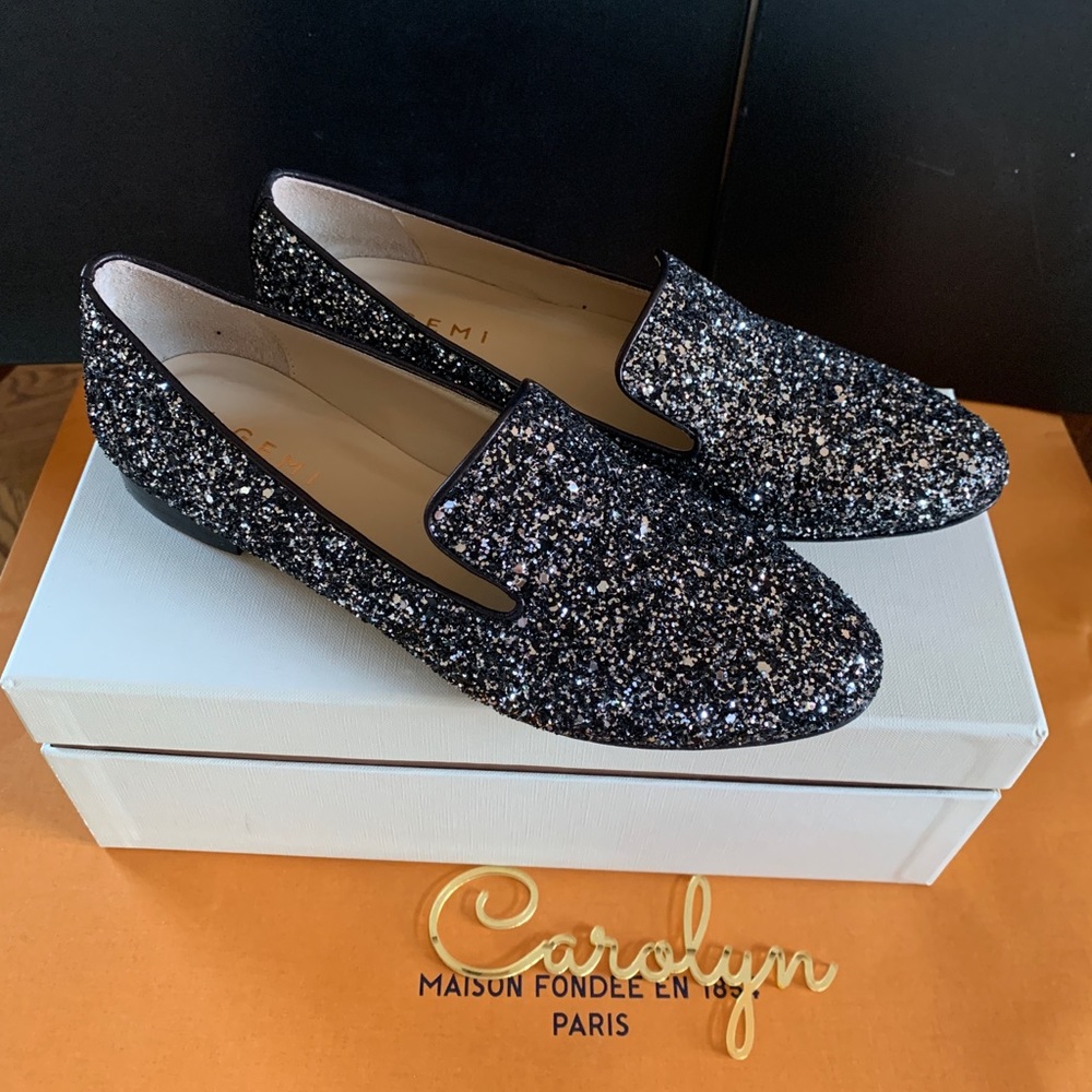 Brand New M.GEMI Gunmetal Glitter Flat